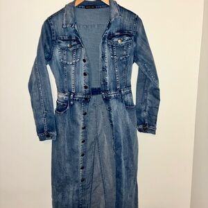 Denim Midi Shirt Dress with Button Front - Blue